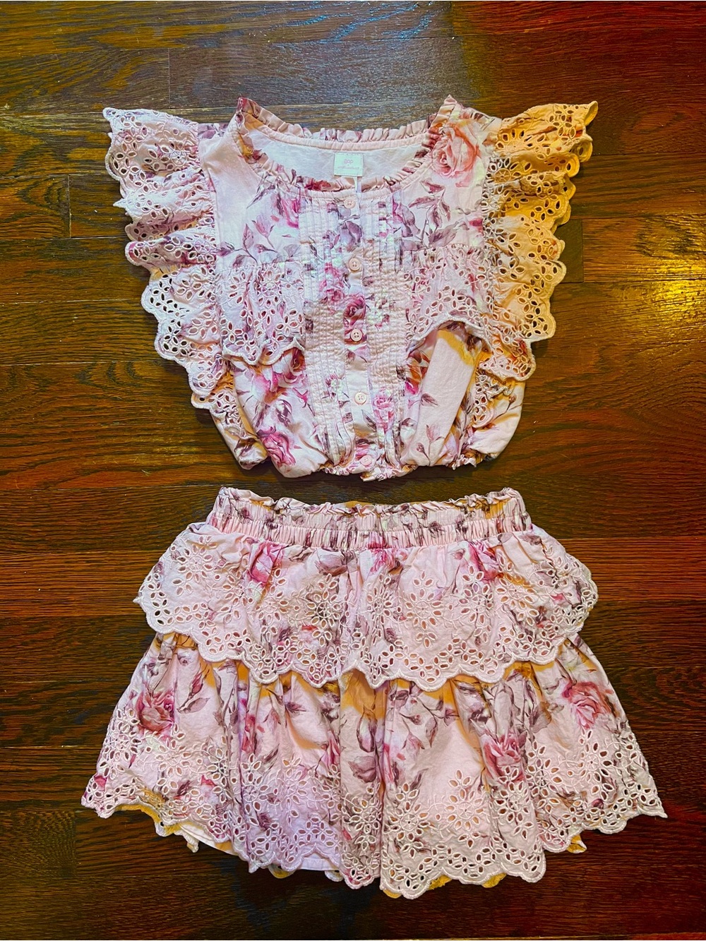 GAP X LOVE SHACK FANCY PINK FLORAL EYELET SKIRT SET in SIZE M